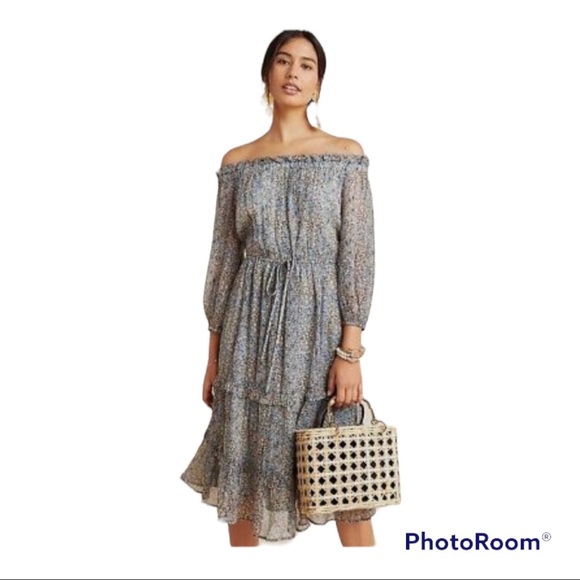 Anthropologie Kira Off-the-Shoulder Peasant Floral Dress: size 12P - Picture 3 of 11